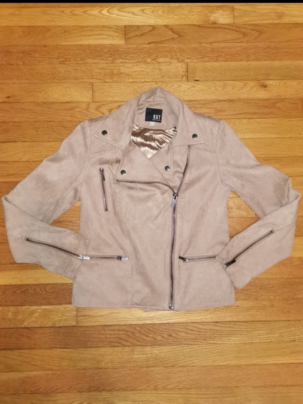 KUT from the Kloth Taupe Faux Suede Moto Jacket Size S